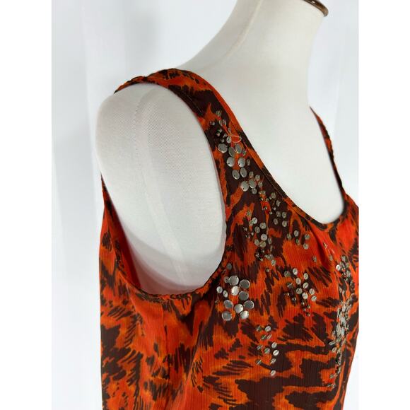 APT 9 Women’s Burnt Orange Pattern Sleeveless Sheer Top Sz M - Picture 6 of 12